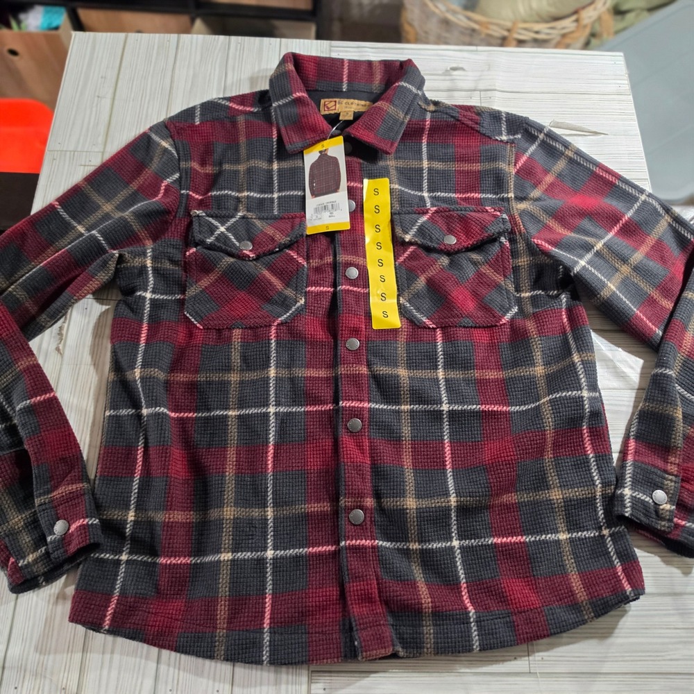 BC Clothing Heritage Mens Plaid Flannel Shirt Jacket Red Charcoal Small 1906343